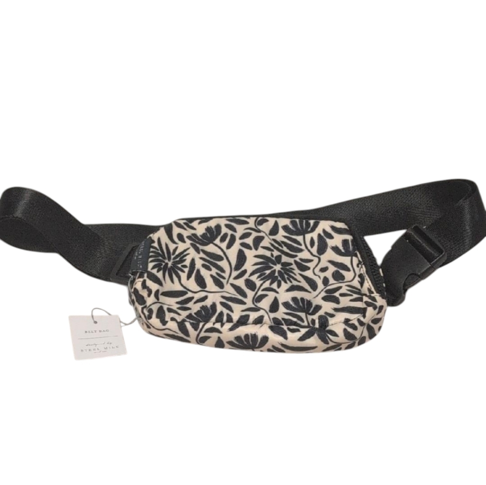 Steel Mill and Co Black & Off White Floral Belt Bag